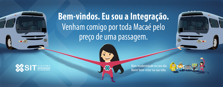 Criação de busdoor - texto e design - para o personagem Integração